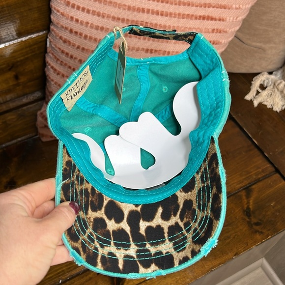 NWT Boutique Thankful & Blessed Turquoise and Leopard Print Hat- OS - Picture 2 of 7